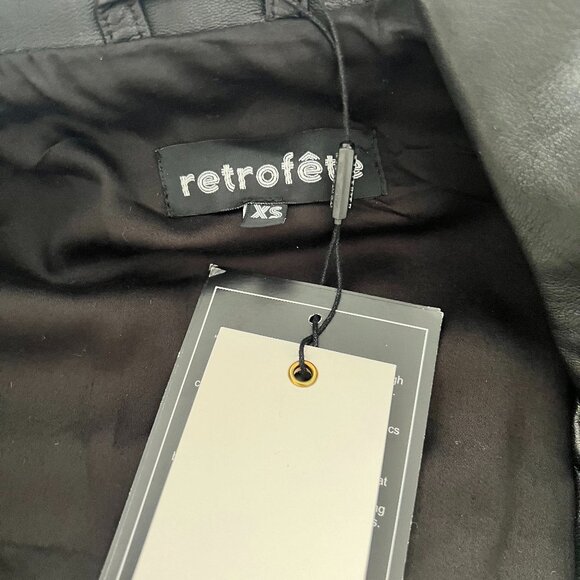 NWT Retrofête Tai Leather Jacket Black/Silver Puff Sleeve XS - Picture 9 of 13